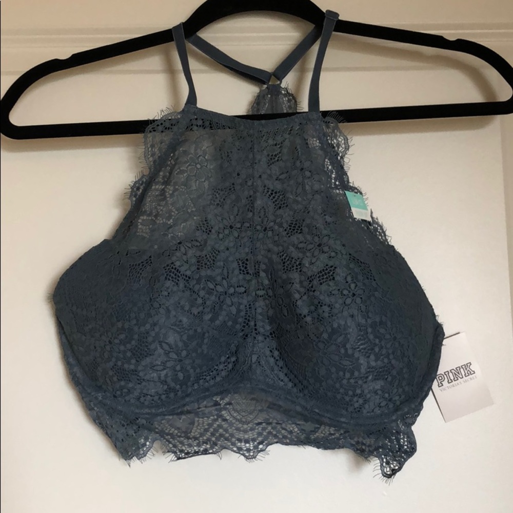 VS Pink Lace Halter Push Up Bra Size Large
